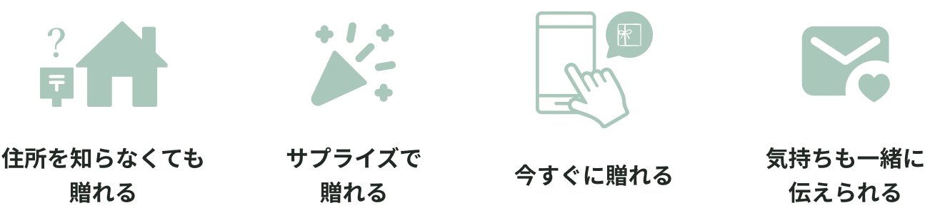 住所を知らなくても贈れる・サプライズで贈れる・今すぐに贈れる・気持ちも一緒に伝えられる