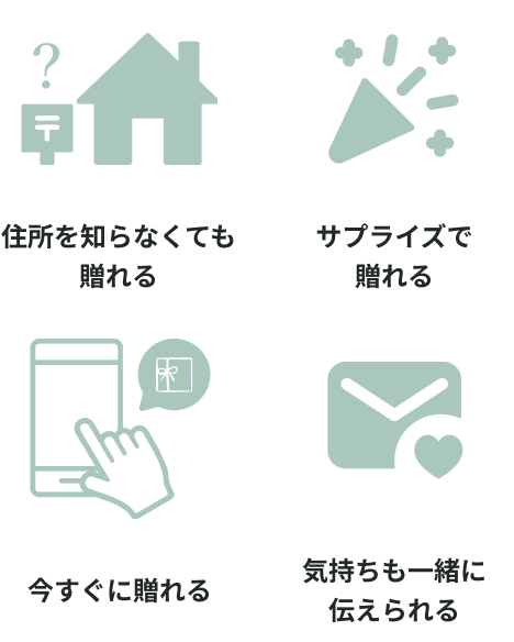 住所を知らなくても贈れる・サプライズで贈れる・今すぐに贈れる・気持ちも一緒に伝えられる