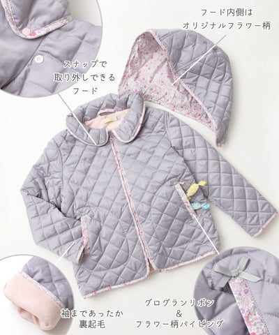 2wayフラワーキルトショートコート/シルキーネイビー