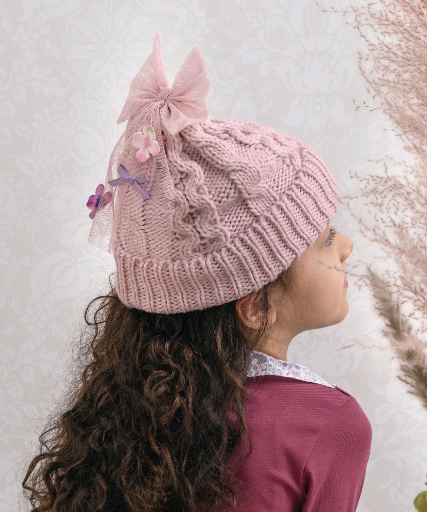 チュールポンポンニット帽