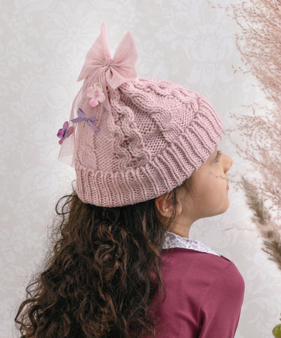 チュールポンポンニット帽