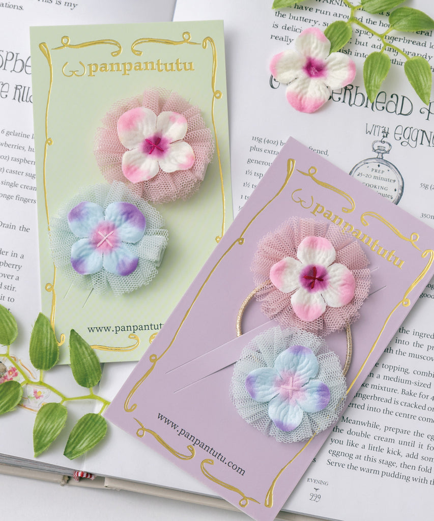 ベビーヘアクリップ　ハンドメイド　ヘアピン　ヘアゴム　紫陽花 かわいいヘアピンとヘアゴムのセット】ヘアピン ヘアゴム おしゃれ