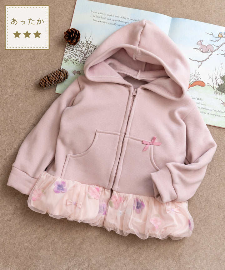 お花とリボンのバルーンパーカー/ミルクピンク
