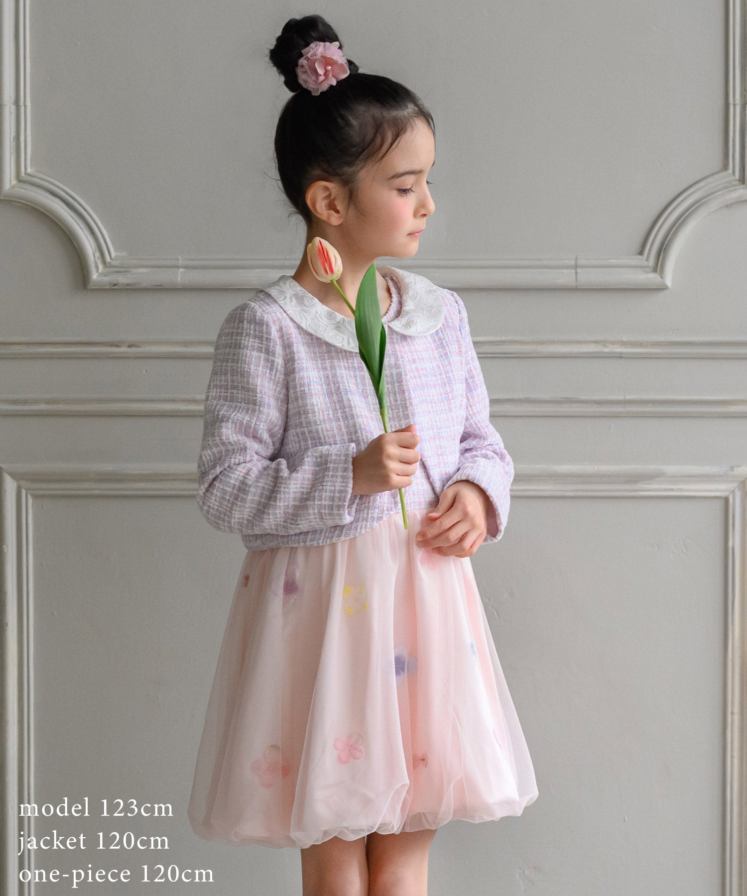 お花とリボンのフォーマルセットアップ(2点セット)/ピンクツイード