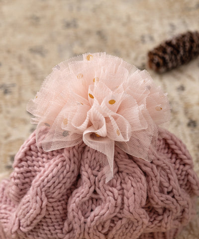 チュールポンポンニット帽