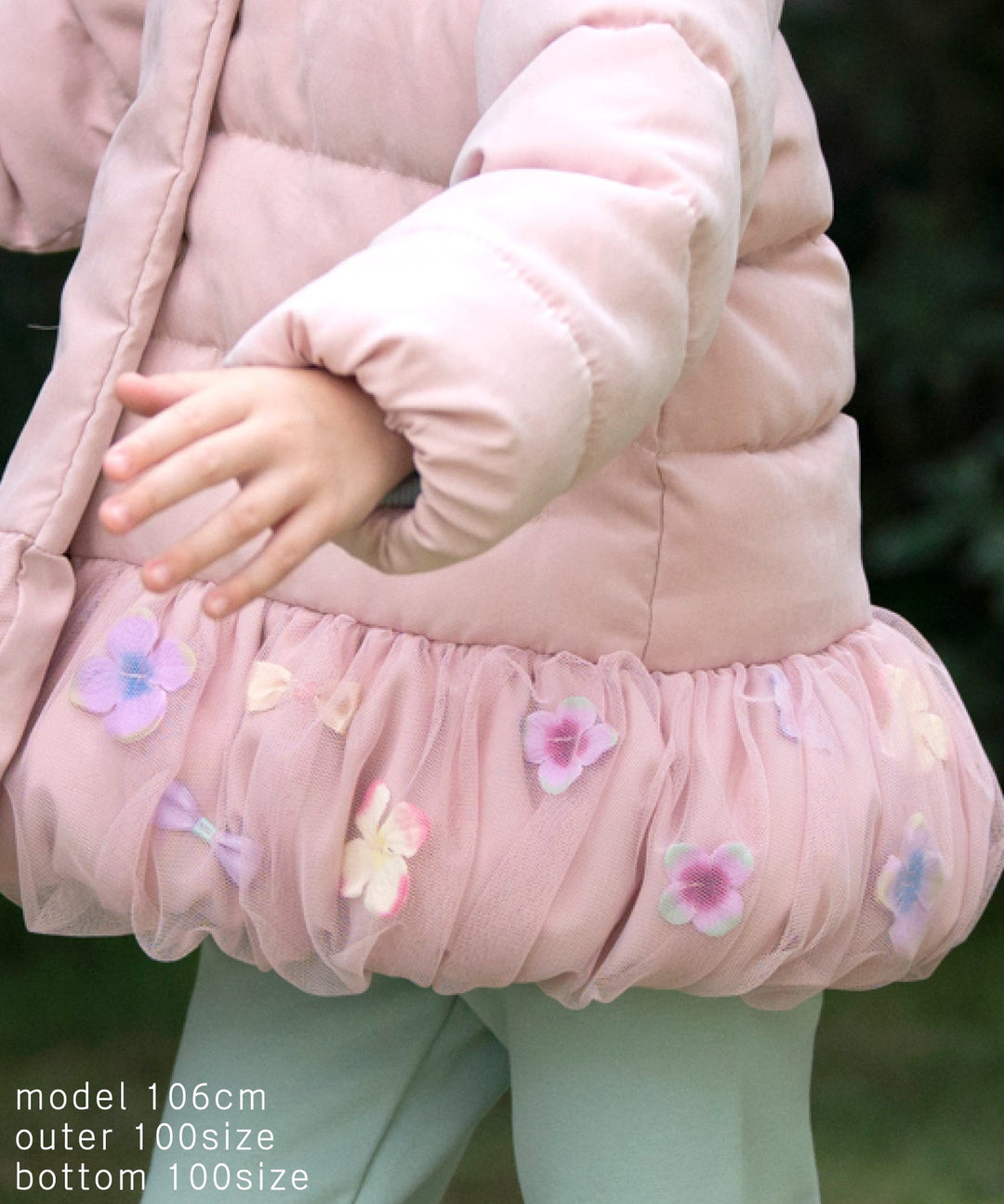 ねこまる様 お花とリボンのバルーンコート　90サイズ ベビーピンク ねこまる様 お花とリボンのバルーンコート 90サイズ ベビーピンク