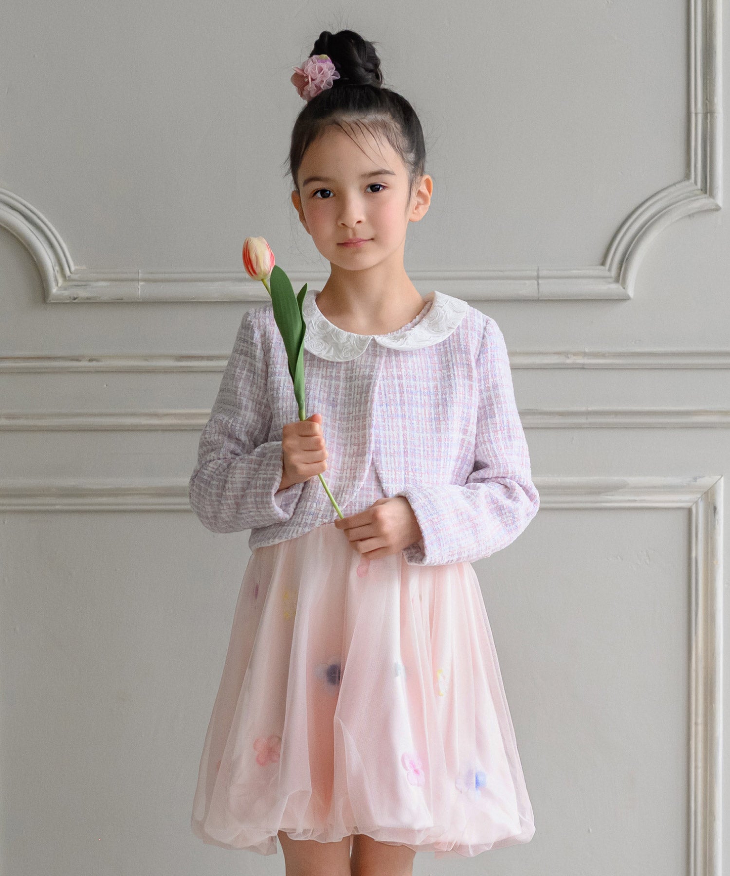 お花とリボンのフォーマルセットアップ(2点セット)/ピンクツイード