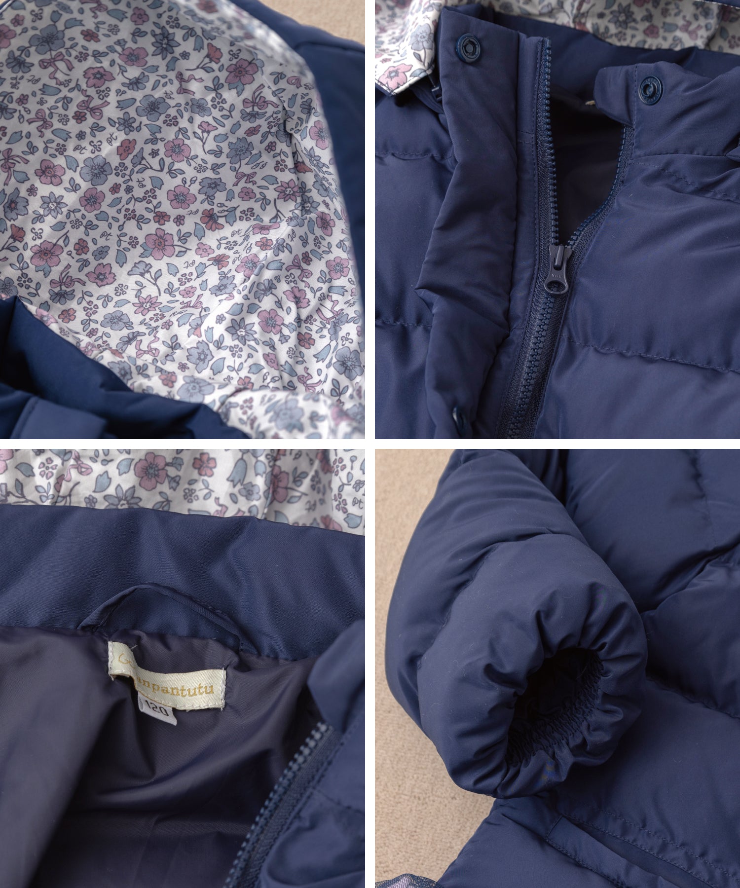 お花とリボンのバルーンコート(フードが取れる)/ネイビー