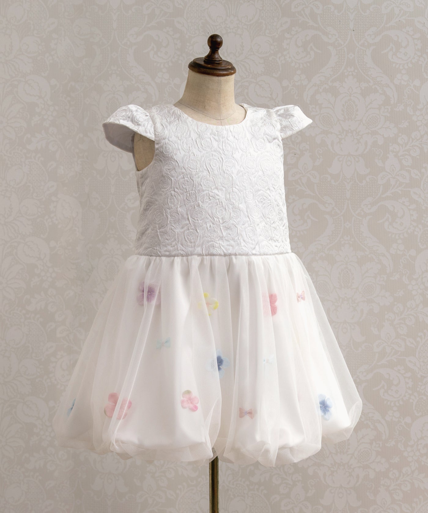 【ONLINE限定】お花とリボンのバルーンワンピ(フォーマル)/ホワイトペタル