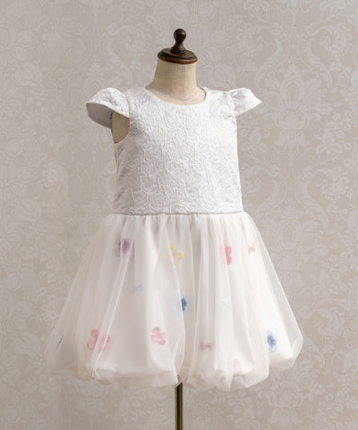【ONLINE限定】お花とリボンのバルーンワンピ(フォーマル)/ホワイトペタル