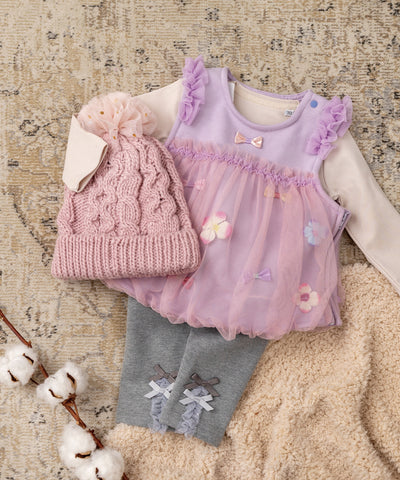 チュールポンポンニット帽