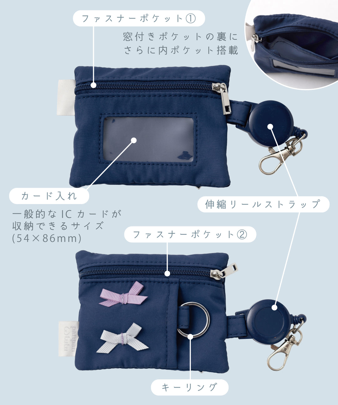 パスケース】 キーケース 小学生 ランドセル ミニ財布 ネイビー IC