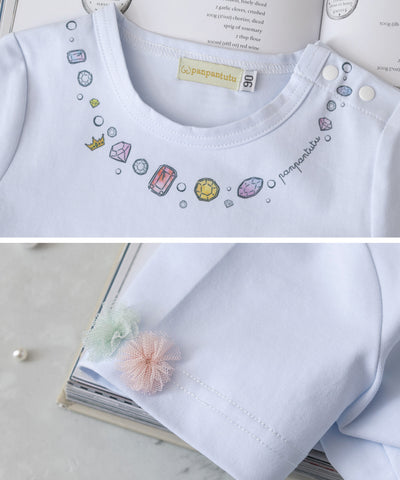 ジュエリーネックレストップス(半袖)/アクアブルー