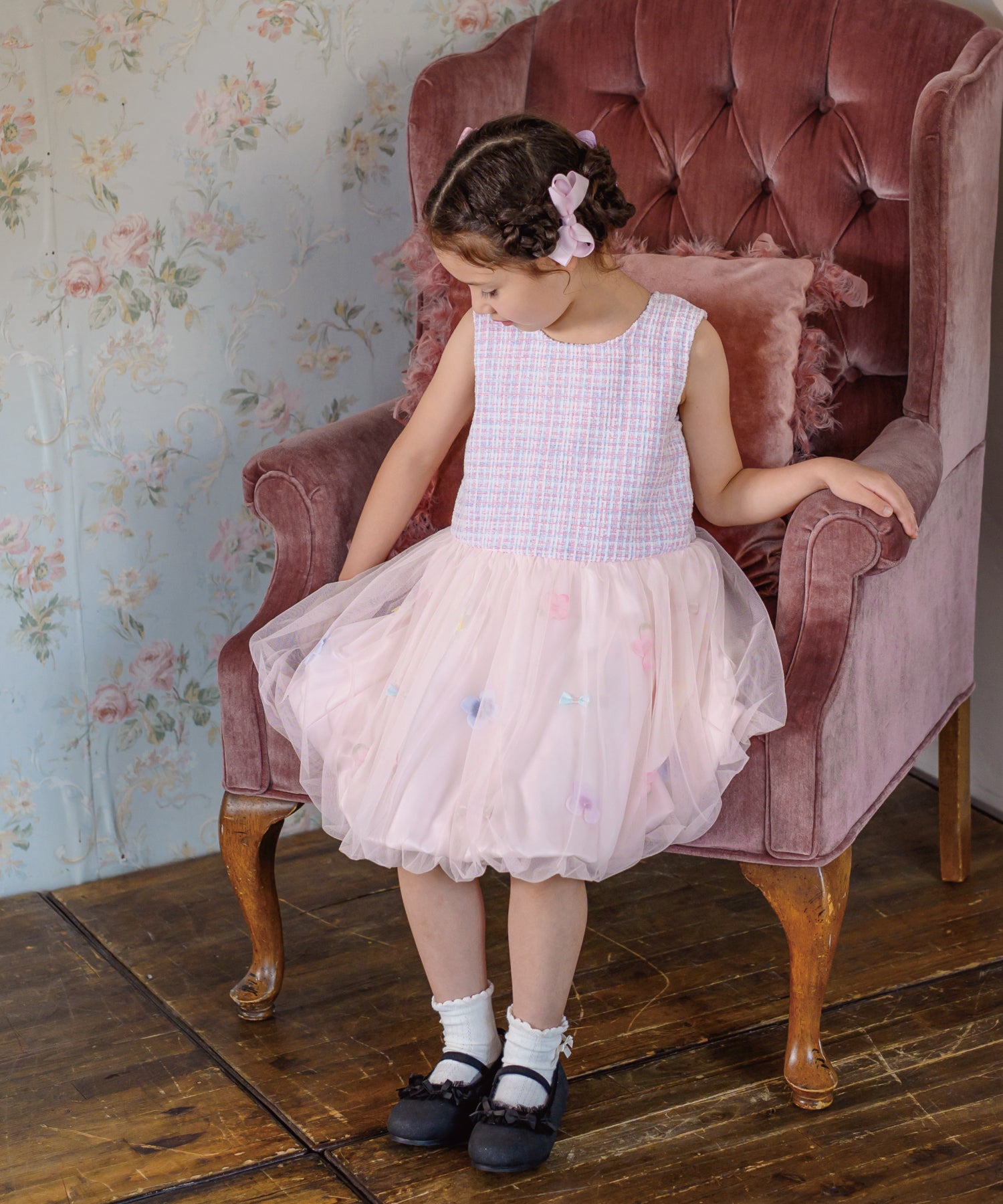 お花とリボンのフォーマルセットアップ(2点セット)/ピンクツイード