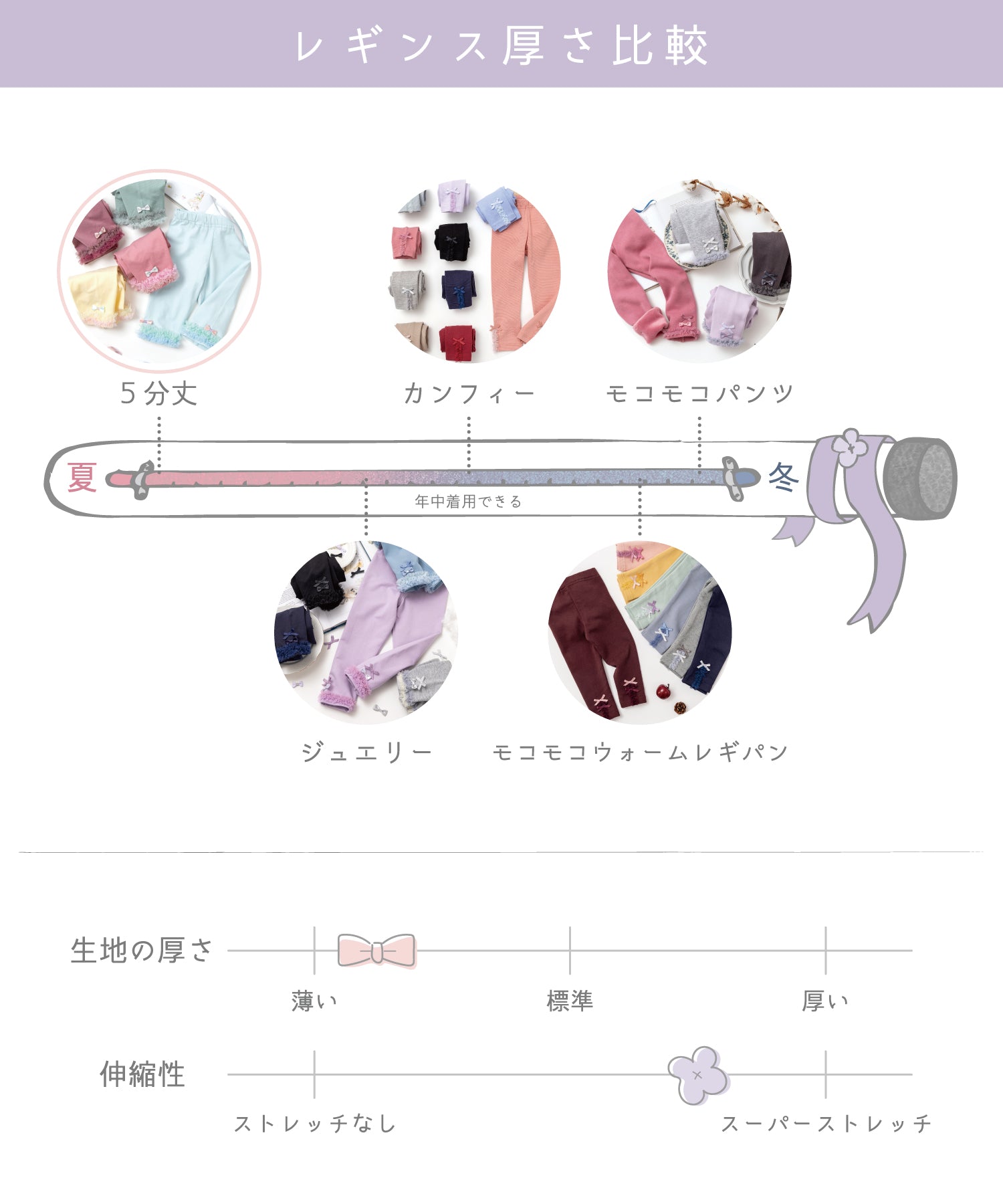 チュールリボンレギンス（5分丈）