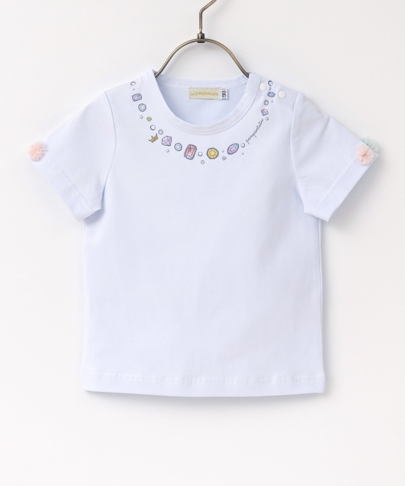 ジュエリーネックレストップス(半袖)/アクアブルー