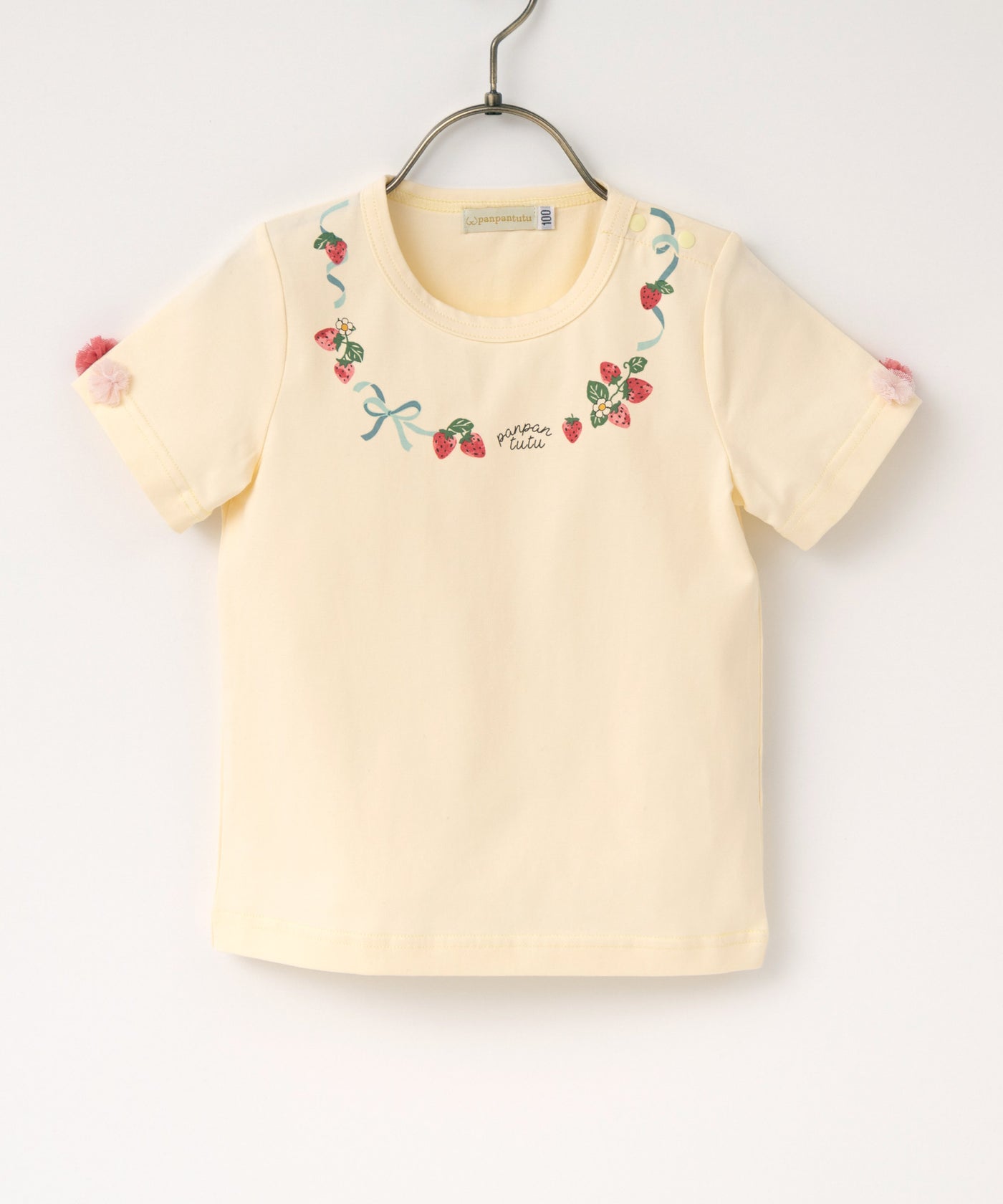 いちごネックレストップス(半袖)/クリームレモン