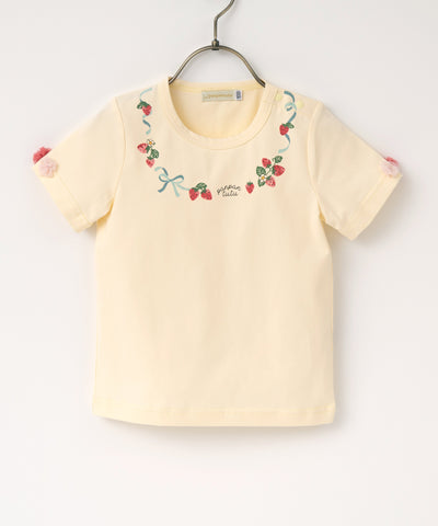 いちごネックレストップス(半袖)/クリームレモン