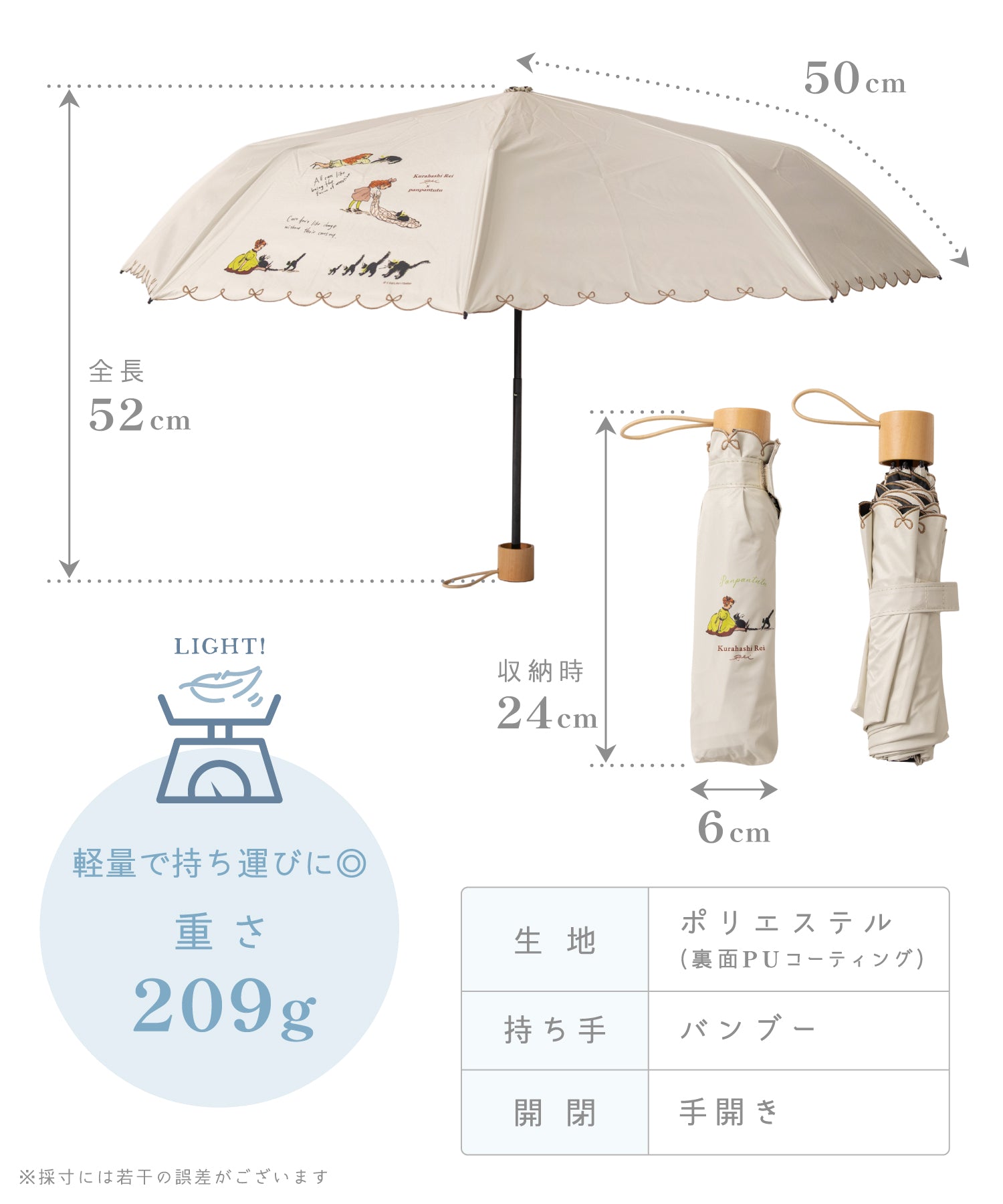 【くらはしれい】完全遮光 折り畳み日傘(晴雨兼用)