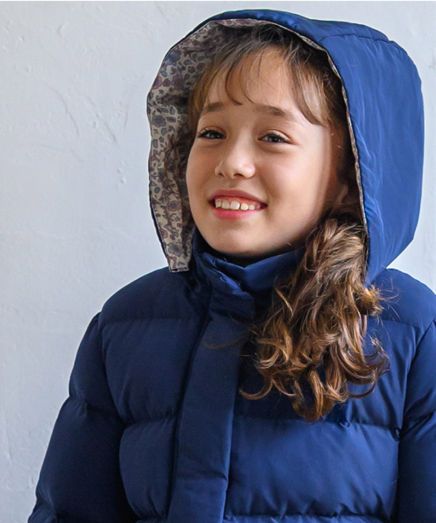 お花とリボンのバルーンコート(フードが取れる)/ネイビー