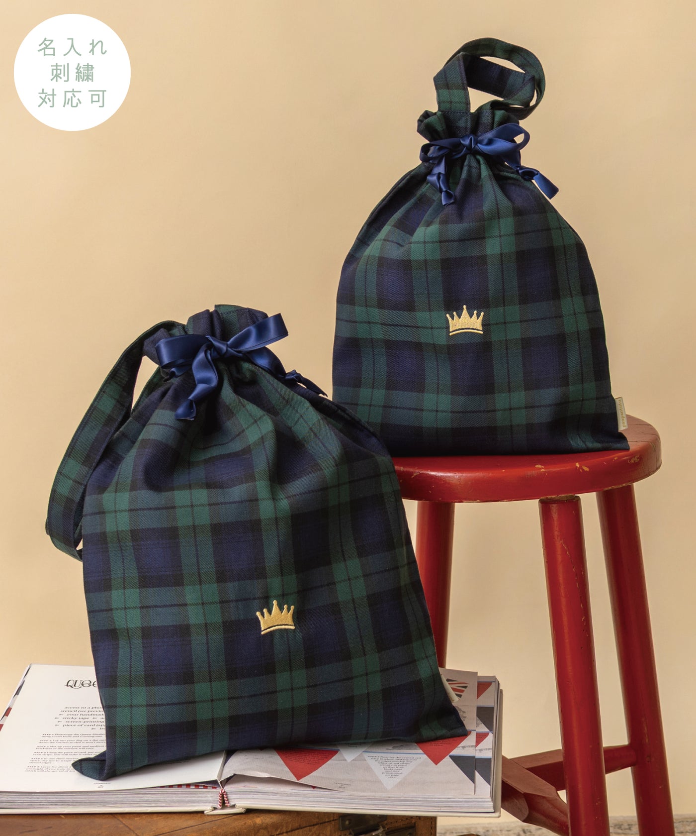 クラウン巾着トートバッグ / ブラックウォッチ