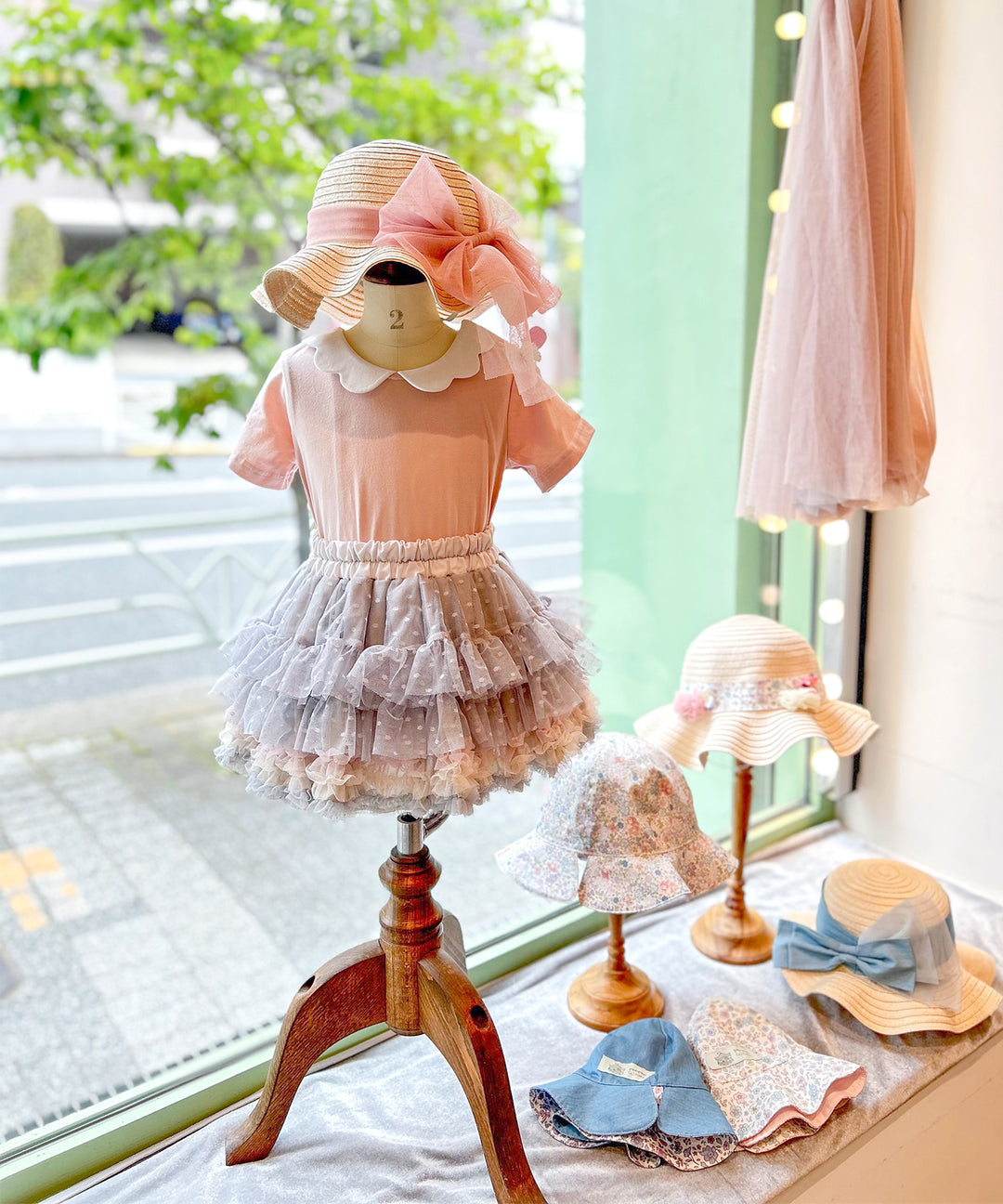あじさいリボンのストローハット/クリームローズ キッズ 子供 こども