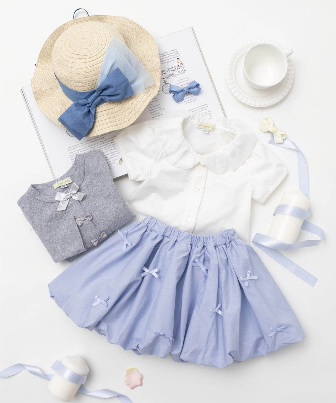 リボンパレードバルーンスカート/フレンチブルー リボン キッズ お揃い