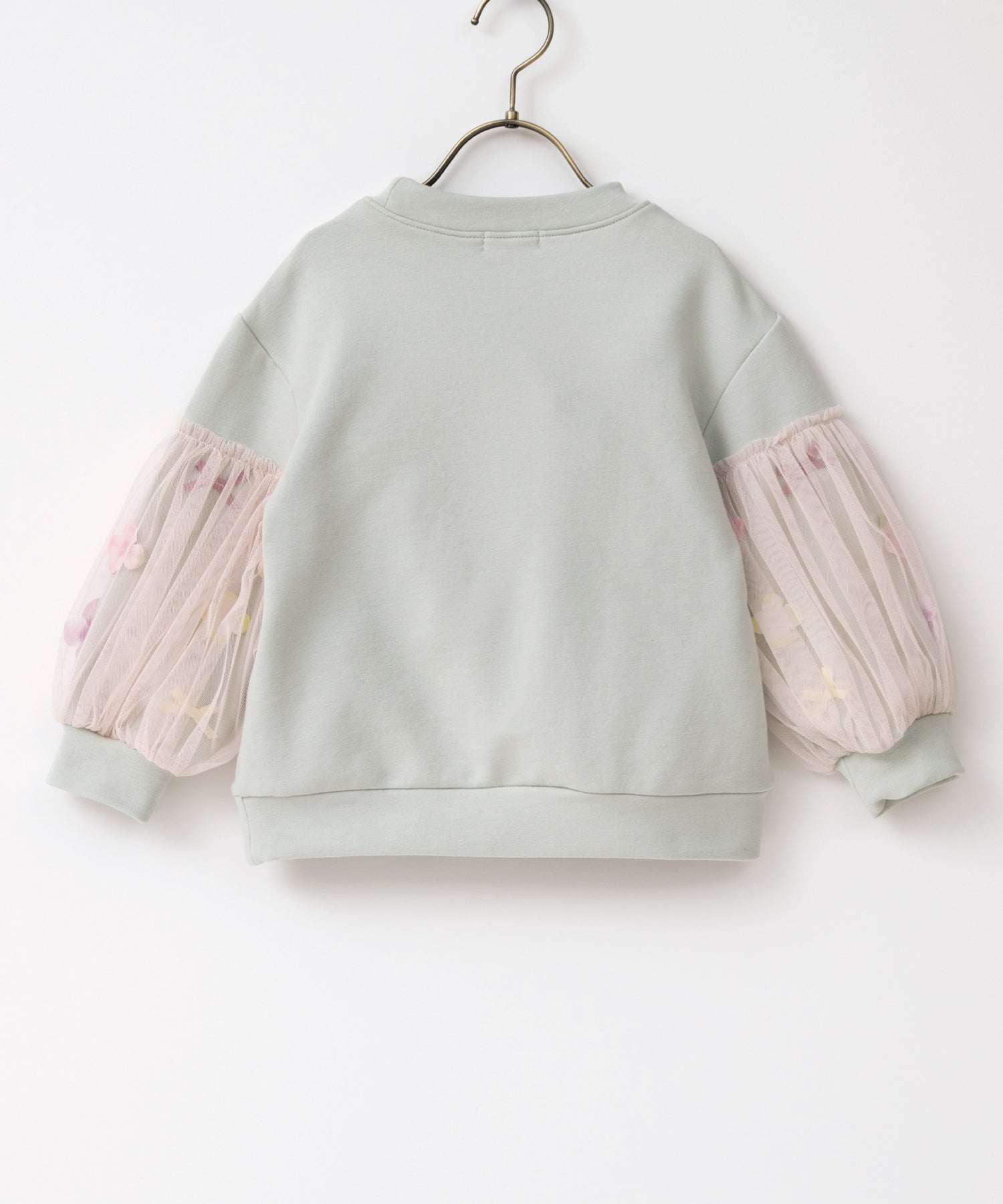 お花とリボンのバルーンスリーブスウェット/クリームミント