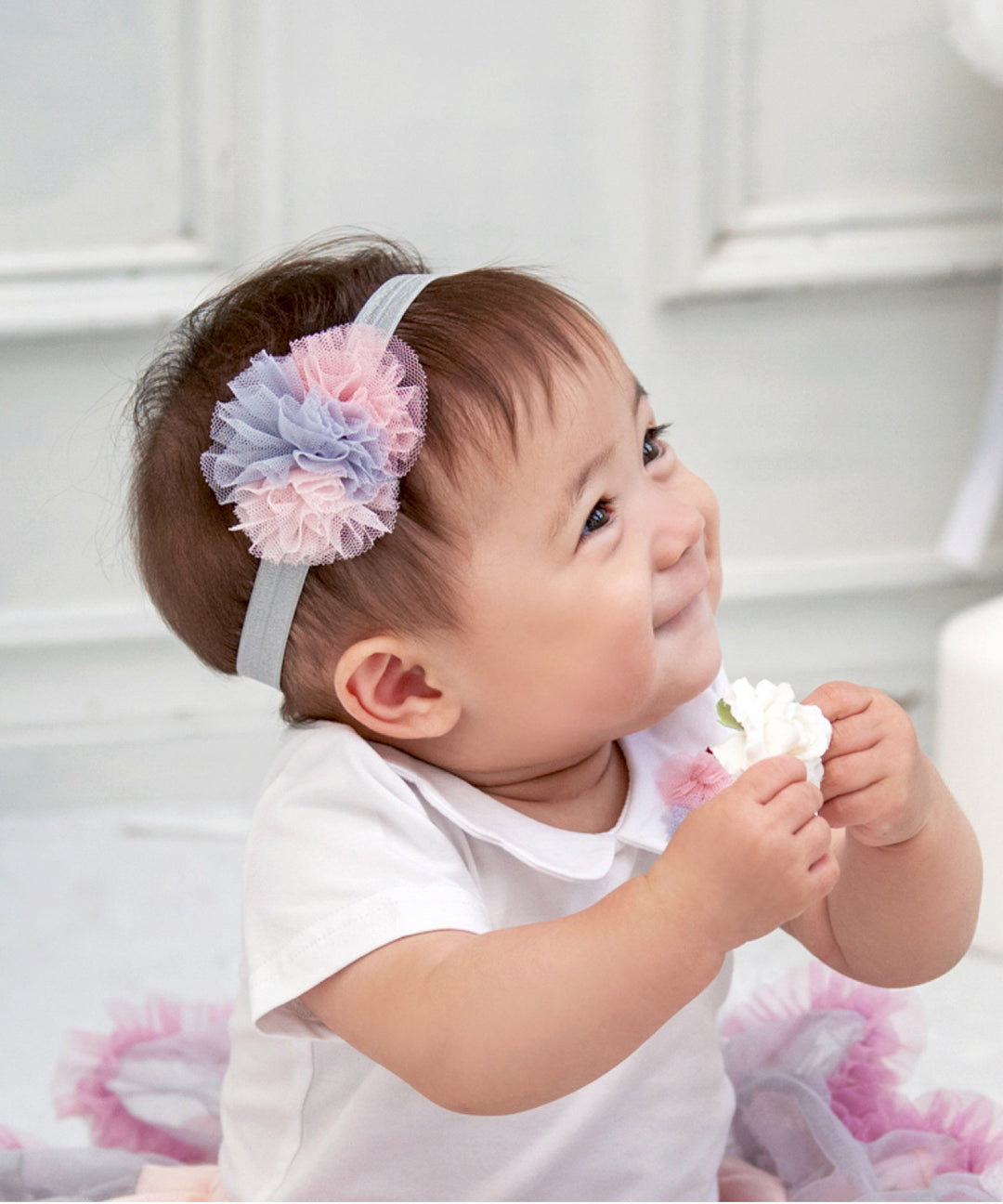 チュールポンポンヘアバンド ベビー チュール パーティー ハーフ