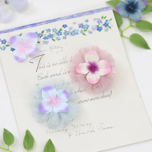 あじさいチュールヘアピン/ヘアゴム(2個セット) ピンク ブルー  