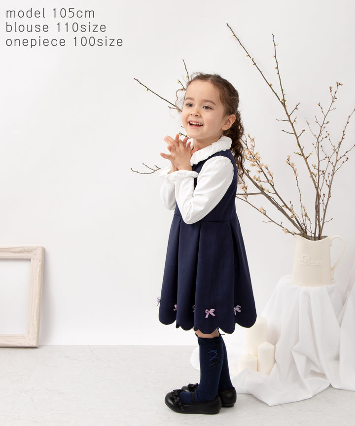 スカラップフォーマルワンピース 子供用 無地 リボン かわいい